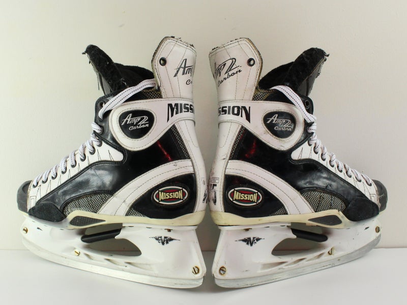 Mission White Leather Amp 2 Carbon Hockey Skates 9 (Used) Men 10.5 US