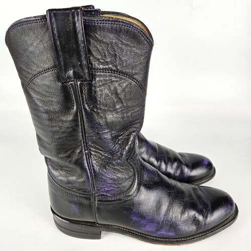 Justin Women's Size: 5.5B Black Purple Leather Western Roper Style Boots