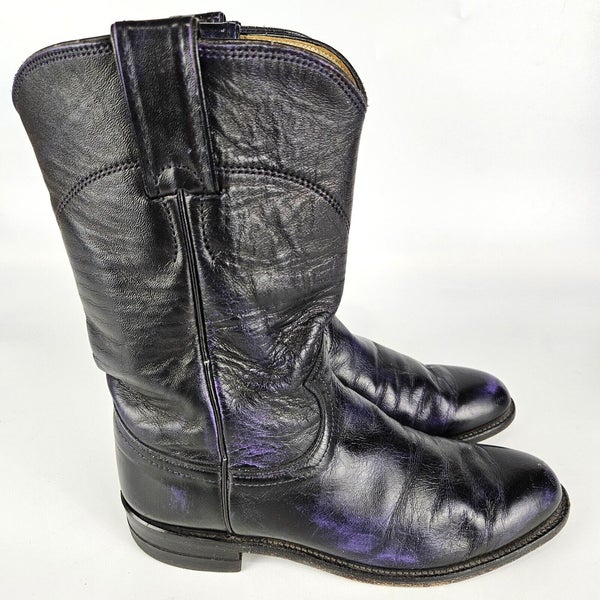 Justin Women's Size: 5.5B Black Purple Leather Western Roper Style Boots