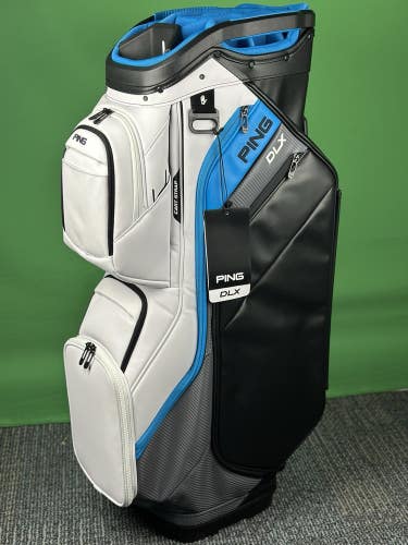 PING 2025 DLX Premium 15-Way Cart Golf Bag Color: White/Dark Gray/Blue NEW!