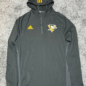 Pittsburgh Penguins Team Issued Black Men's Large Adidas Quarter Zip Hooded Pullover