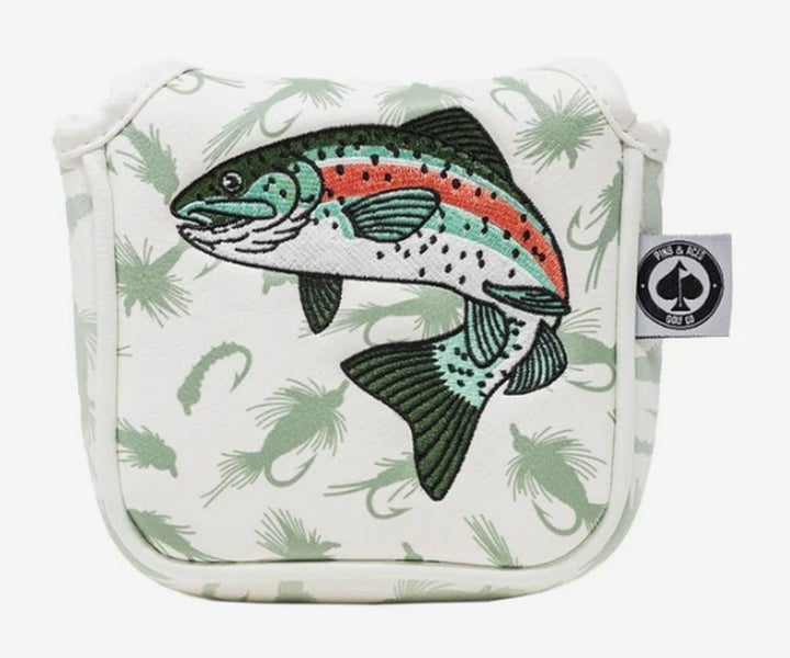 Pins & Aces Trout Mallet Putter Headcover (White/Green) Golf 2025 NEW