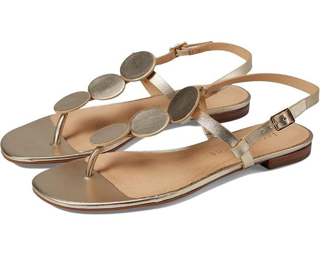 Jack Rogers Worth Flat Sandals Women's US 7 Platinum Leather Slingback TZP393