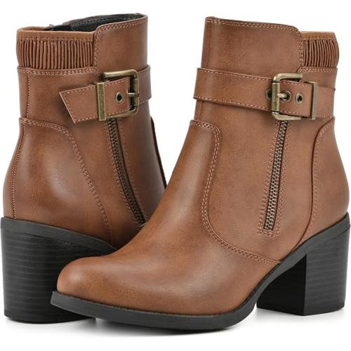 White Mountain Dessert Boot Women 7.5 Brown Side Zipper Block Heel Bootie TZP413