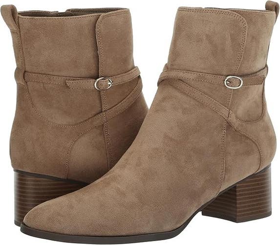 Anne Klein Moore Bootie Womens US 9.5 Sand Leather Almond Toe Ankle Boots TZP437