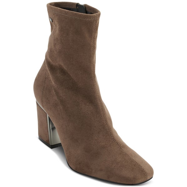 DKNY Cavale Boot Women's Mushroom Faux Suede Square Toe Block Heel Bootie TZP415