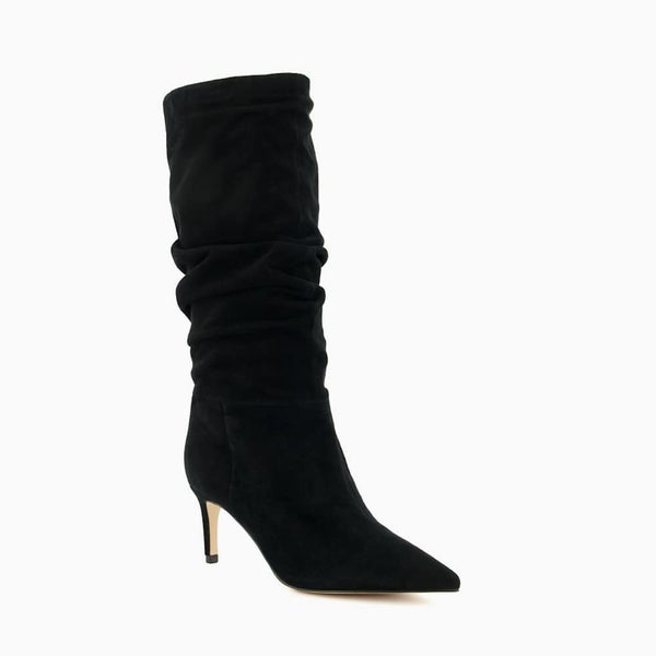 Nine West Mycki Dress Boots Women's 8 Black Faux Suede Mid-Calf Bootie TZP373