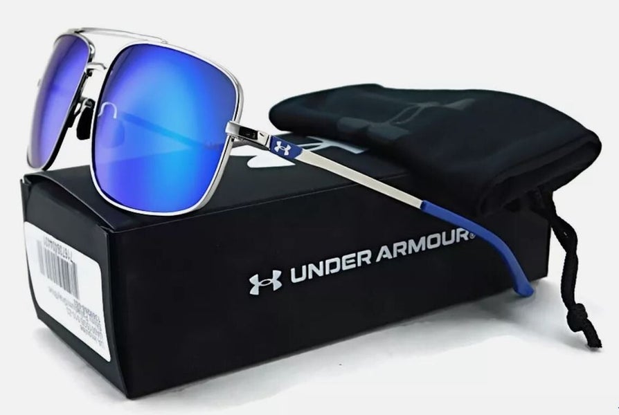 Under Armour Mens Impulse Sunglasses Shiny Palladium/Gray/Mirror Blue NEW in Box