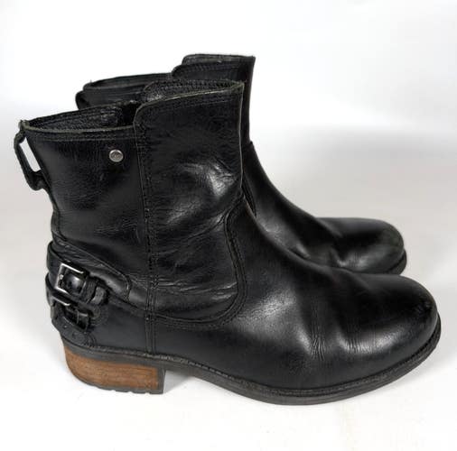 UGG Australia Orion Buckled Moto Booties Womens Size 8 Black Leather 1007769