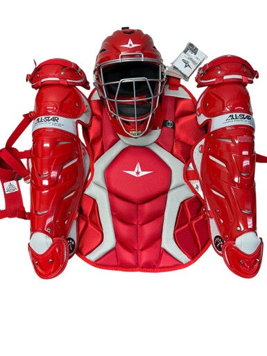 Used All Star SYSTEM 7 Catchers Chest Protector Grey And Red Adult 11835-S000200132