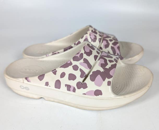 Oofos Ooahh Rose Leopard Comfort Sport Recovery Pink Slide Sandal Size  W7 M5