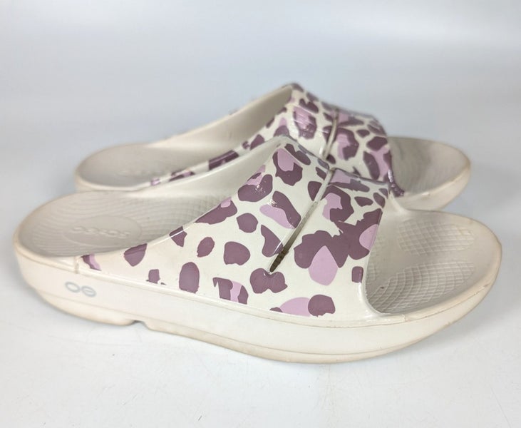 Oofos Ooahh Rose Leopard Comfort Sport Recovery Pink Slide Sandal Size  W7 M5