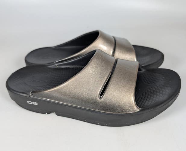 Oofos Ooahh Women's Metallic Gold Comfort Sport Recovery Slide Sandal Size W9 M7