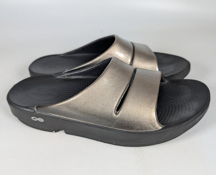 Oofos Ooahh Women's Metallic Gold Comfort Sport Recovery Slide Sandal Size W9 M7