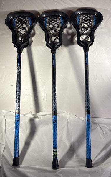 Lot Of 3 Warrior Evo Warp Jr /Mini Complete Lacrosse Stick  35 Inch Total Length