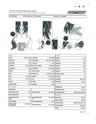 34+1.5" 2025 Brian's Optik 4 Regular Goalie Full Set (New)