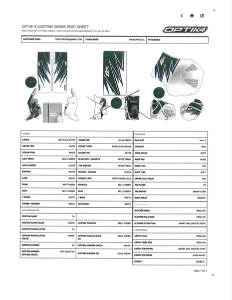 34+1.5" 2025 Brian's Optik 4 Regular Goalie Full Set (New)