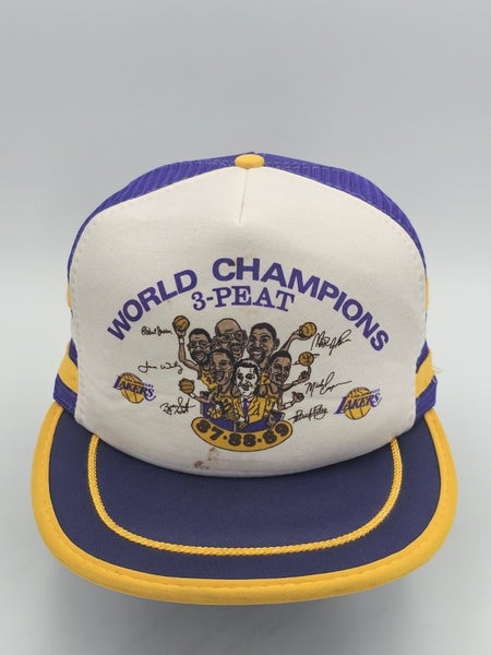 Vintage Los Angeles Lakers 3 Peat NBA Champions Caricature Mesh Hat Snapback