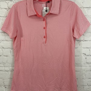 EP Pro Womens Small Geo Jacquard Polo Activewear Stretch Short Sleeve Shirt Pink