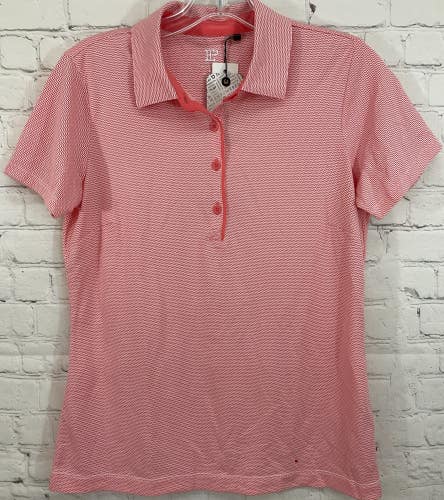 EP Pro Womens Small Geo Jacquard Polo Activewear Stretch Short Sleeve Shirt Pink