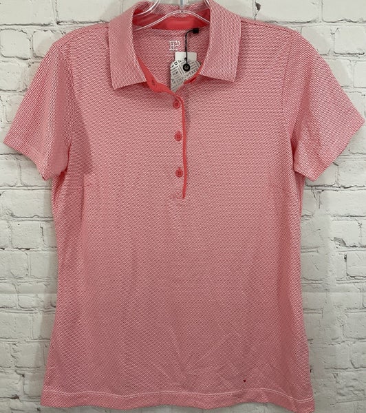 EP Pro Womens Small Geo Jacquard Polo Activewear Stretch Short Sleeve Shirt Pink