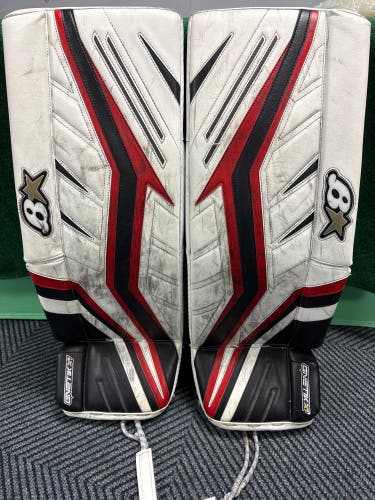 White & Black/Red Intermediate Brian's GNETik X5 Goalie Leg Pads (Used) | 32” + 1”