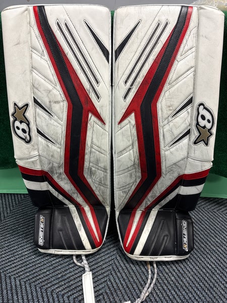 White & Black/Red Intermediate Brian's GNETik X5 Goalie Leg Pads (Used) | 32” + 1”