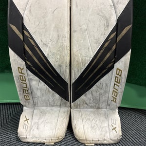 White Black & Gold Bauer Vapor 3X Goalie Leg Pads (Used) | Intermedate Medium (31+)