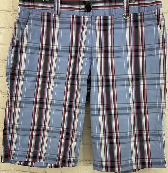 Lya Womens Size 10 Plaid Shorts D Ring Knee Height Shorts Button Up Back Pockets