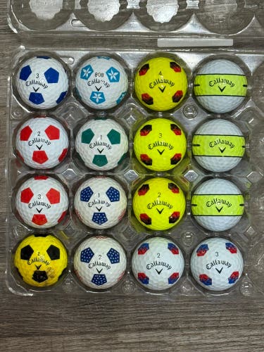 16 Callaway Chrome Soft Golf Balls - Truvis, TruTrack, 360 Yellow Stripe Designs