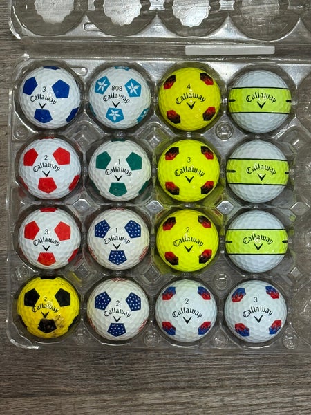 16 Callaway Chrome Soft Golf Balls - Truvis, TruTrack, 360 Yellow Stripe Designs