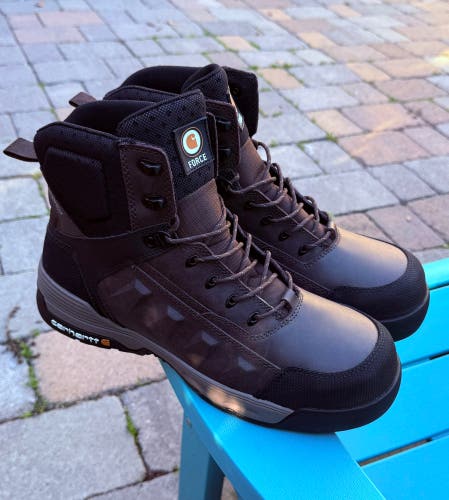 Mens Carhartt "Force" Waterproof EH Safety Work Boots Brown Composite Toe Sz 12