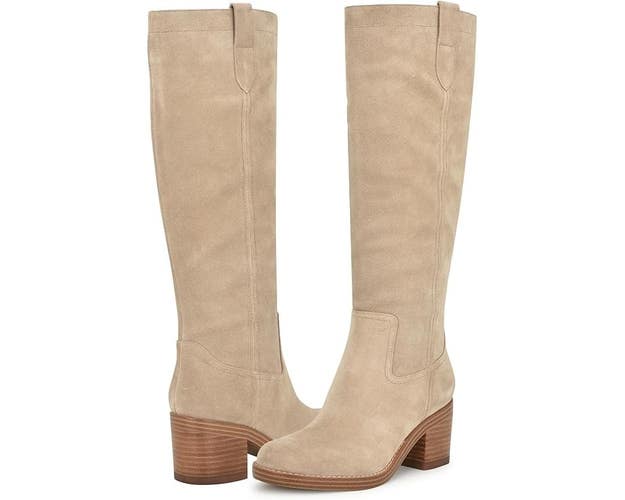 Nine West Hecee Boot Women's US 7 Beige Suede Round Toe Knee-High Pull-On TZP451