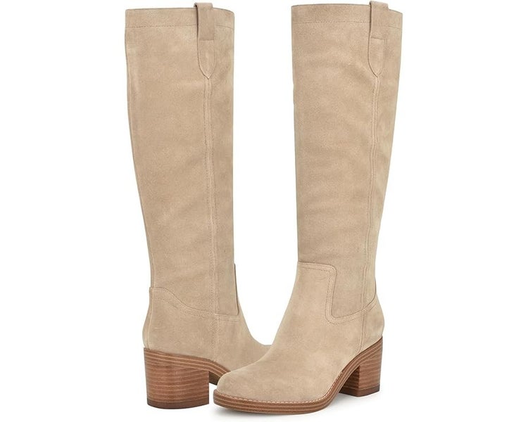 Nine West Hecee Boot Women's US 7 Beige Suede Round Toe Knee-High Pull-On TZP451