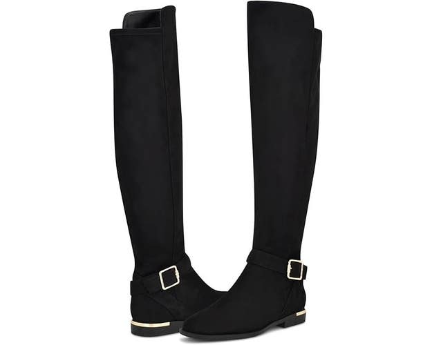 Nine West Andone Boots Women's US 7 Black Smooth Leather Over-the-Knee TZP461