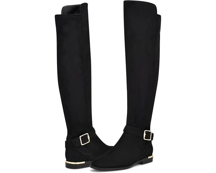 Nine West Andone Boots Women's US 7 Black Smooth Leather Over-the-Knee TZP461