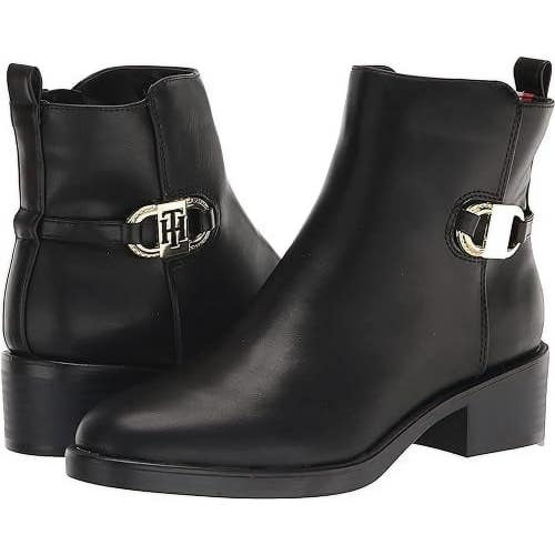 Tommy Hilfiger Imiera Boots Women's US 10 Black Leather Almond Toe Bootie TZP457