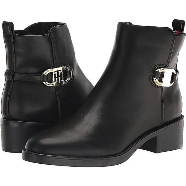 Tommy Hilfiger Imiera Boots Women's US 10 Black Leather Almond Toe Bootie TZP457