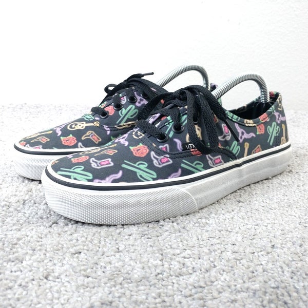 VANS Authentic Womens Size 6.5 Shoes Black Canvas Western Neon Lights Sneakers