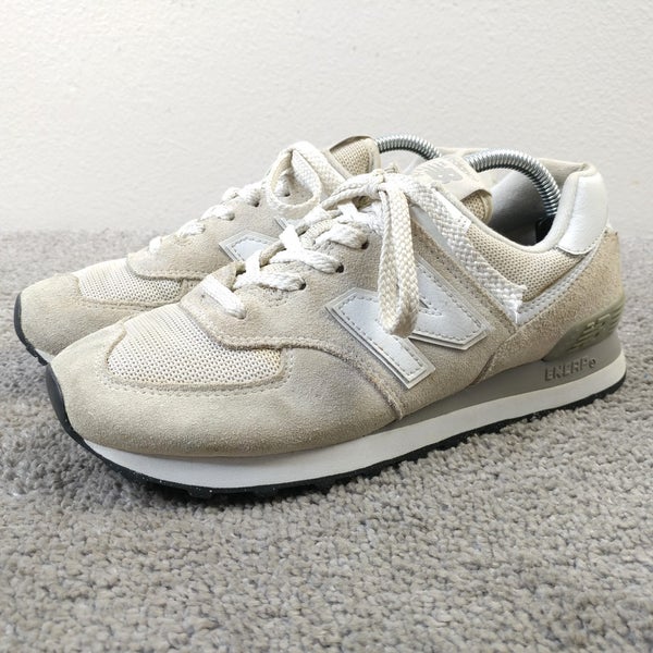 New Balance 574 Womens Size 7 Running Shoes Cream Light Gray Suede Sneakers