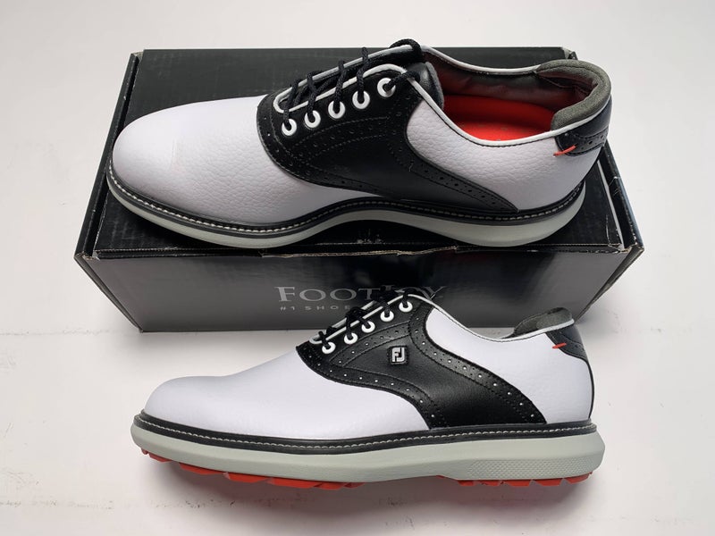FootJoy Traditions Golf Shoes White Black Saddle Men's SZ 9.5 (57924)