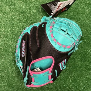 Wilson A2000 DPCM SuperSkin 33" Baseball Catchers Mitt - Black Pink Teal