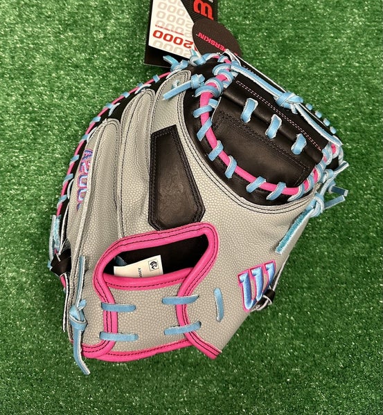 Wilson A2000 M23 SuperSkin 33.5" Baseball Catchers Mitt - Grey Black Pink Blue