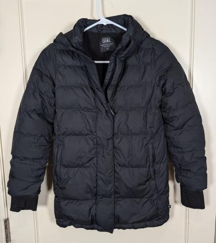 Athleta Girl Snow Day Down Puffer Jacket Coat Girls Size: L Black Hooded Winter