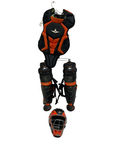 Used All Star S7 AXIS Catchers Helmet w/Mask Black And Orange One Size 11692-S000143494