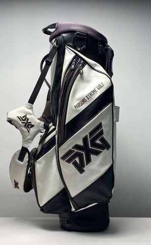 PXG Hybrid Leather Stand Bag White/Black 4-Way Divide Dual Strap Golf Bag