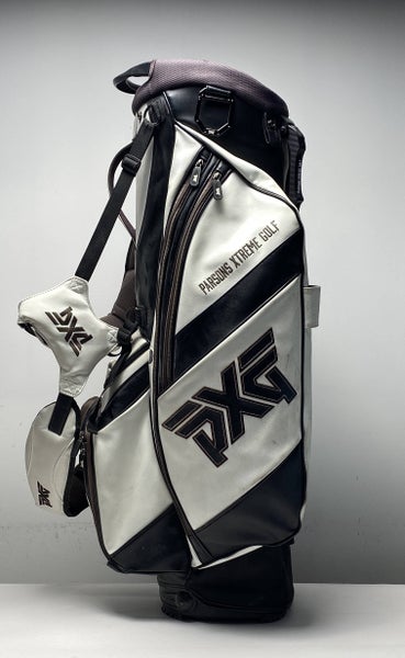 PXG Hybrid Leather Stand Bag White/Black 4-Way Divide Dual Strap Golf Bag
