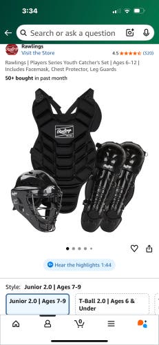 Rawlings Player 2.0  Series Catcher's Set (Used)