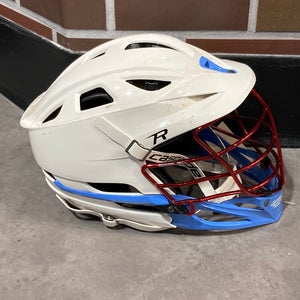 Used White Cascade R Helmet | Chrome Red Facemask & Blue Chin Piece