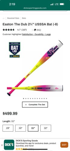 2026 Easton Dub Composite USSSA Certified Bat (-8) 23 oz 31" (New)